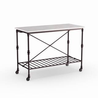 Carbon Loft Black Faux Marble Rolling Kitchen Island