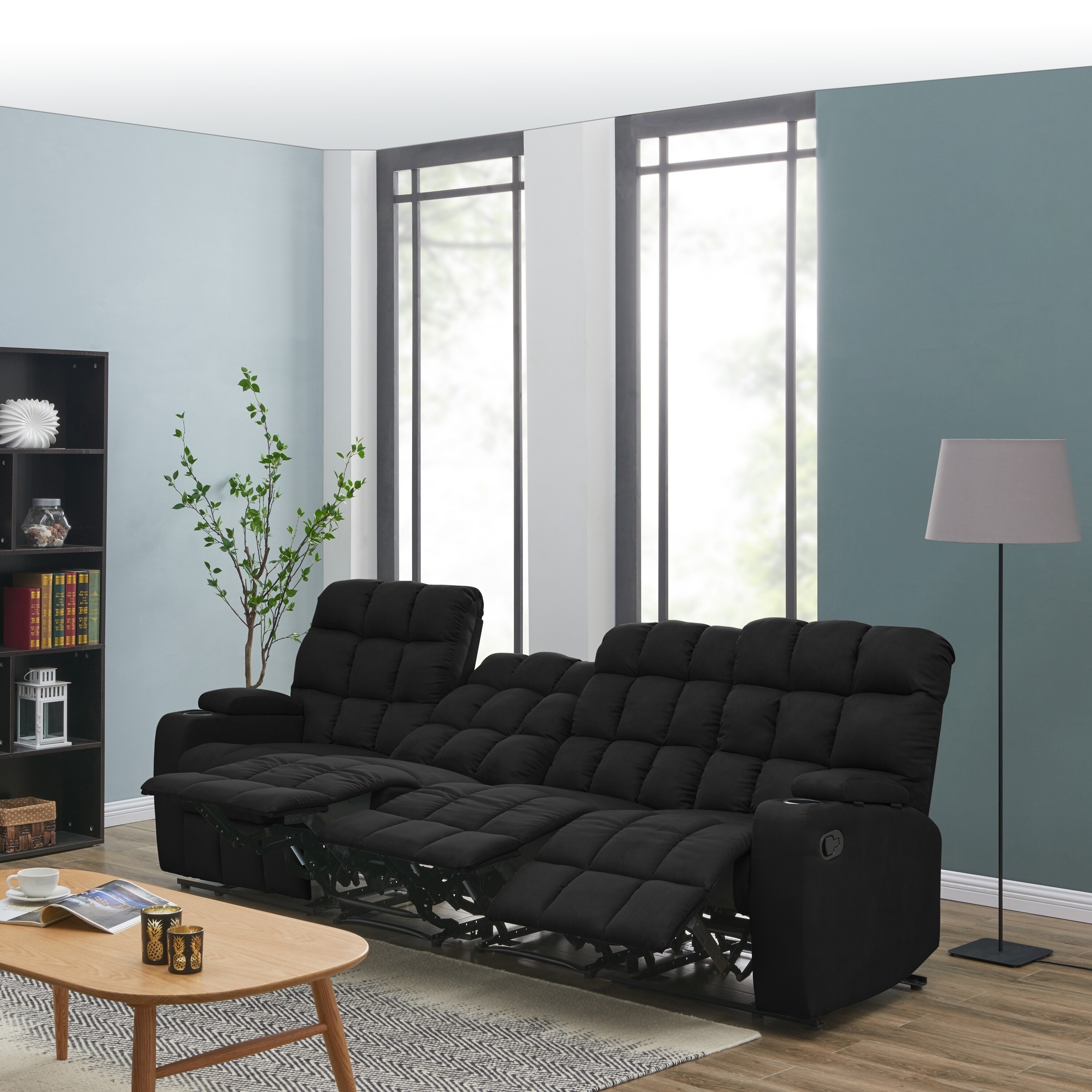 Strick Bolton Saskia Black Microfiber 4 Seat Storage Reclining Sofa