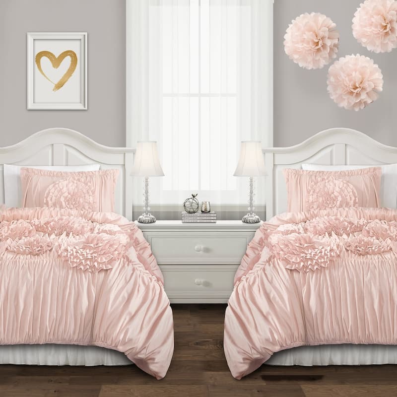 Silver Orchid O'Fredericks Ruffled Flower 3-piece Comforter Set - Blush - Twin XL