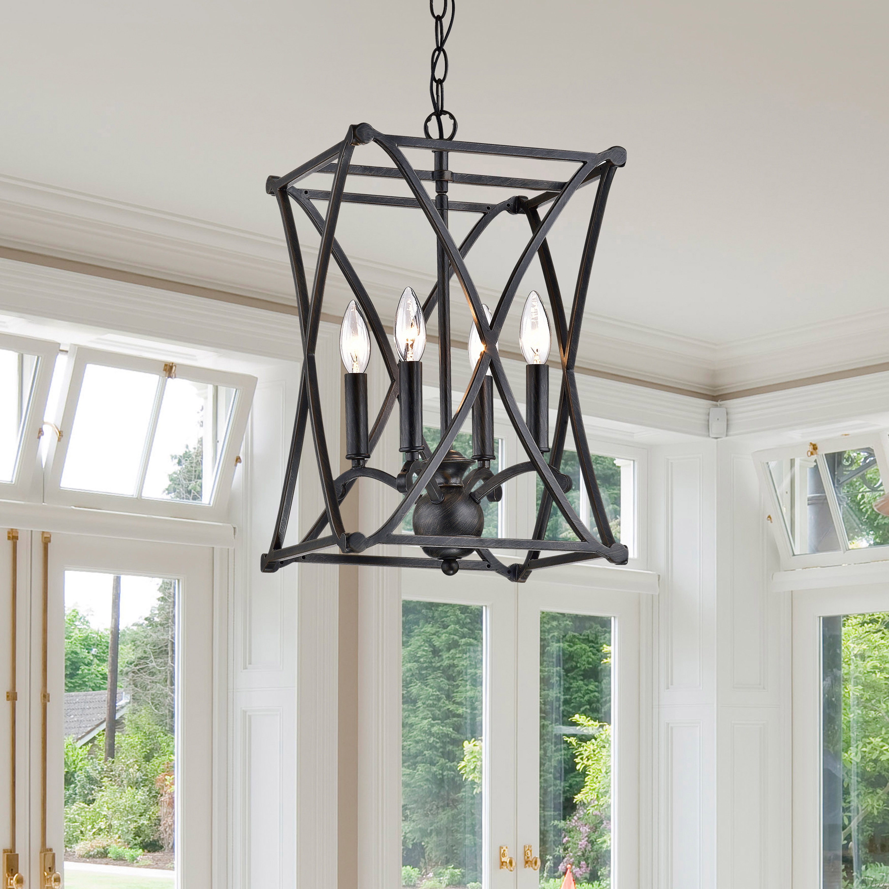 The Gray Barn Inyo Antique Black Iron Chandelier (Iron "X" Shape, Square Chandelier, Antique Black) - Chandeliers For Bedrooms by Overstock.com