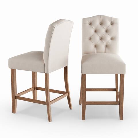 The Gray Barn Mule Patch Off-white Fabric/ Oak 26-inch Tufted-back Counter Stool (Set of 2)