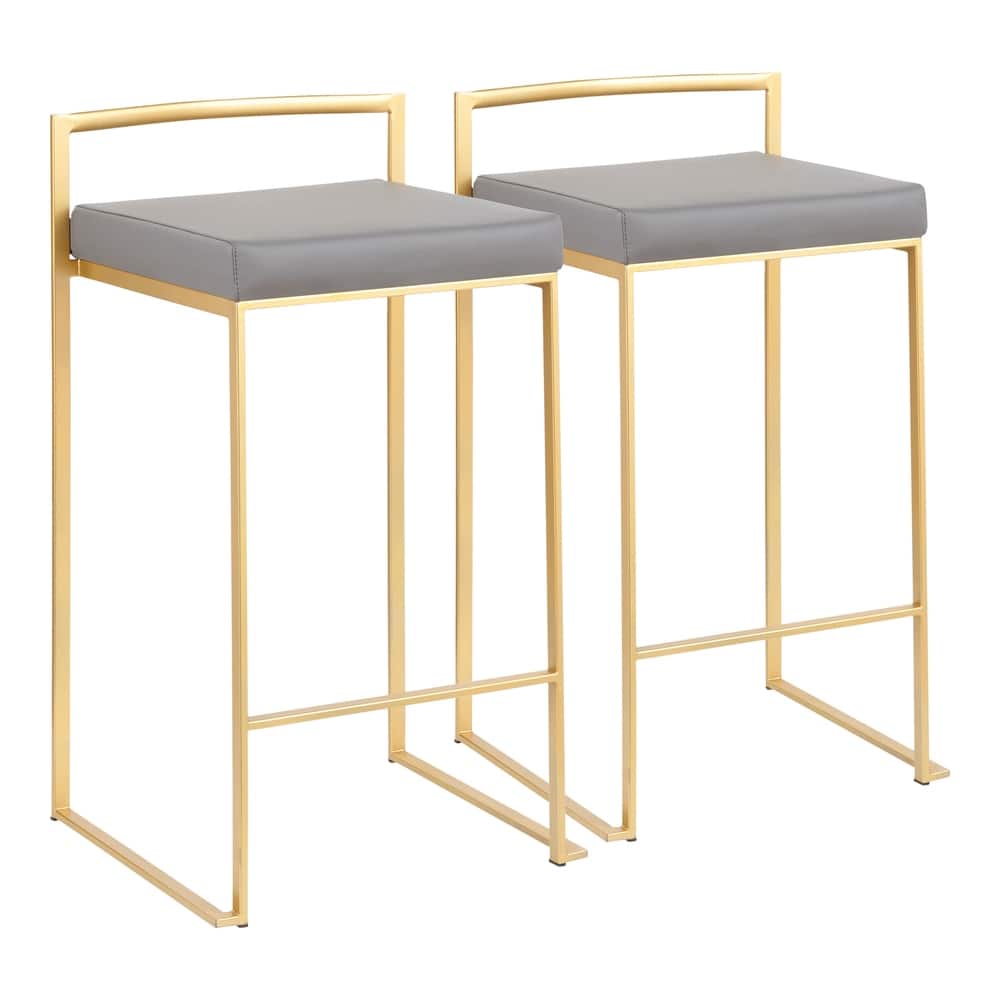 Lumisource Counter Stool in Gold with Camel Faux Leather - Set of 2 - 16"Lx17.5"Wx31"H