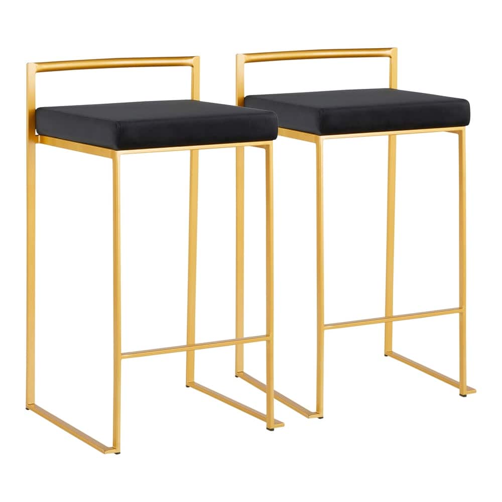 Lumisource Counter Stool in Gold with Camel Faux Leather - Set of 2 - 16"Lx17.5"Wx31"H