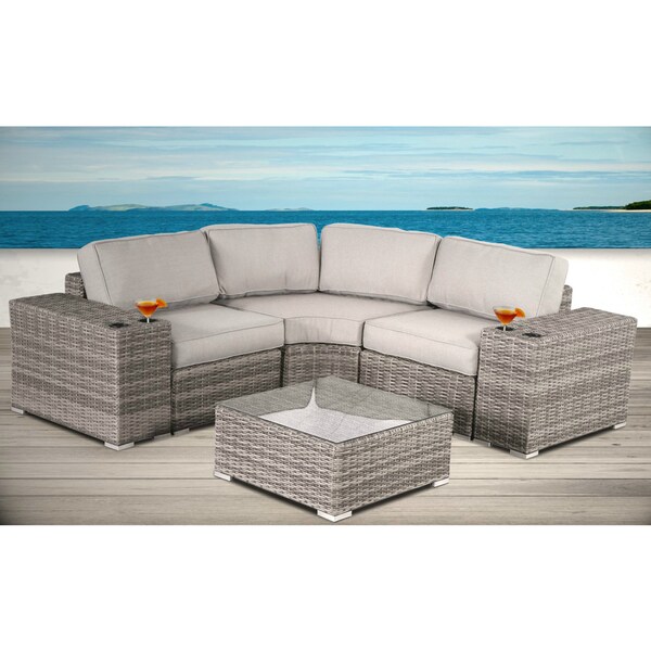 All Weather Resort Grade Outdoor Furniture Patio Sofa Set With Back Cushions - 6 Piece Rattan Sectional Set with Cushions
