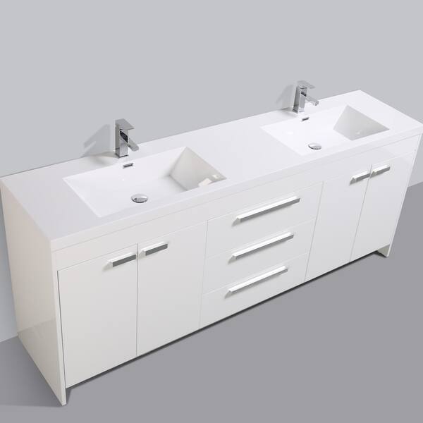 Eviva Lugano 84 inch White Modern Double Sink Bathroom Vanity with 