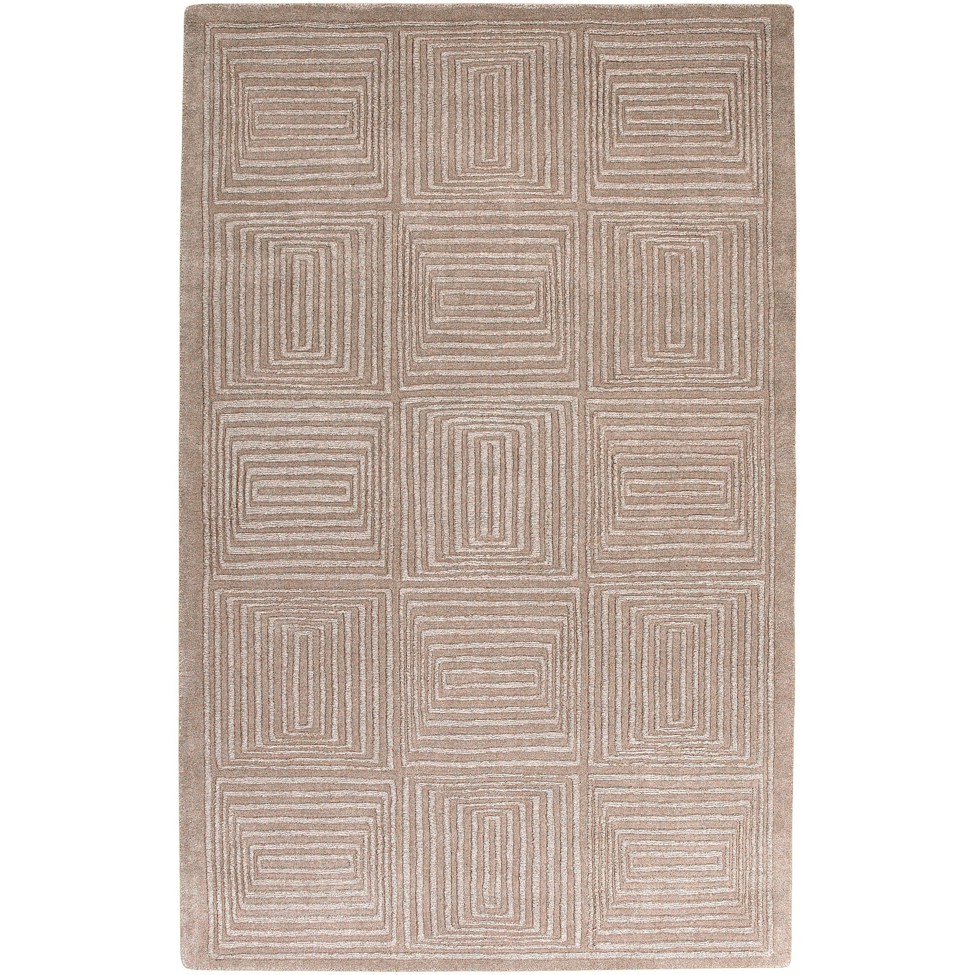 Hand crafted Solid Beige Geometric Manhattan Beige Wool Rug (5 X 8)