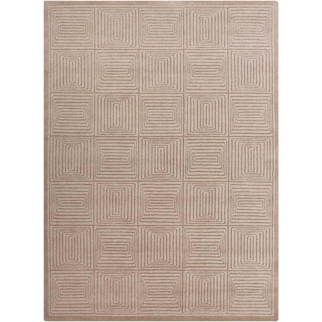 Hand-crafted Solid Beige Geometric Manhattan Beige Wool Area Rug - 8' x 11' - 8' x 11'