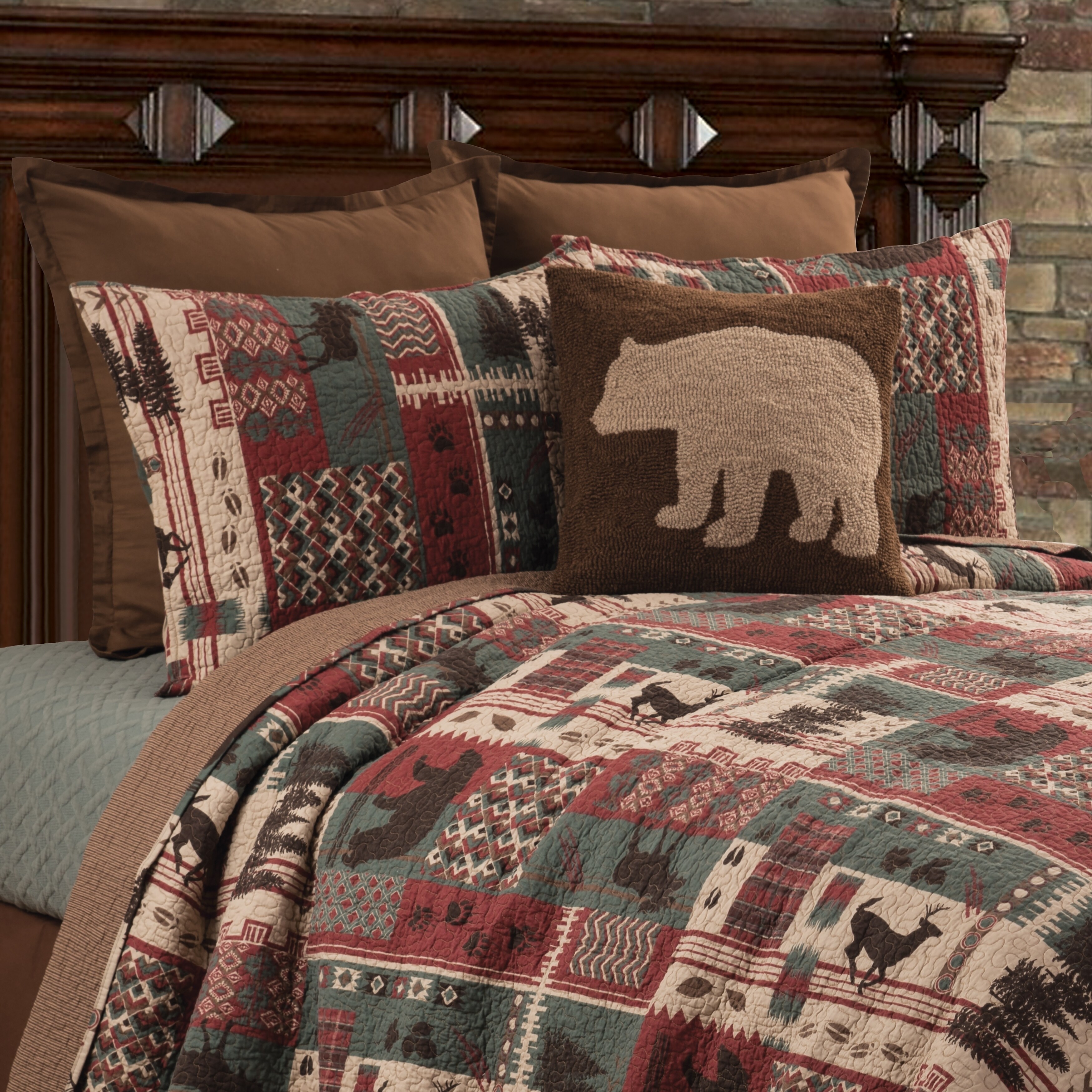 King 3 Pc Quilt Set Cedar Ridge Farmhouse Patchwork Cotton-Comforter 2 Shams 