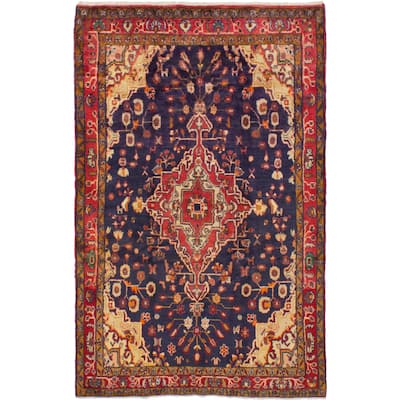 Hand-knotted Borchelu Navy Wool Rug - 4'6 x 7'3/4'6" x 7'3"