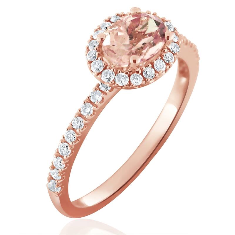 Auriya East West 3/4ct Oval Morganite and 1/3ctw Halo Diamond Engagement Ring 10-karat Rose Gold