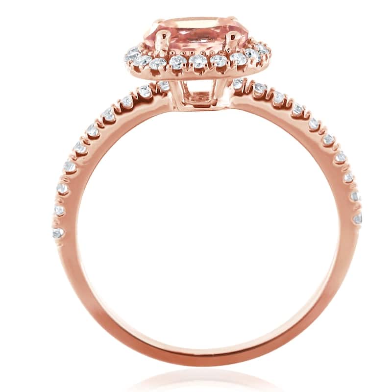 Auriya East West 3/4ct Oval Morganite and 1/3ctw Halo Diamond Engagement Ring 10-karat Rose Gold