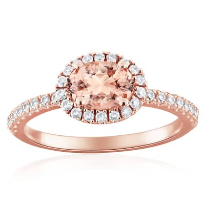Auriya East West 3/4ct Oval Morganite and 1/3ctw Halo Diamond Engagement Ring 10-karat Rose Gold