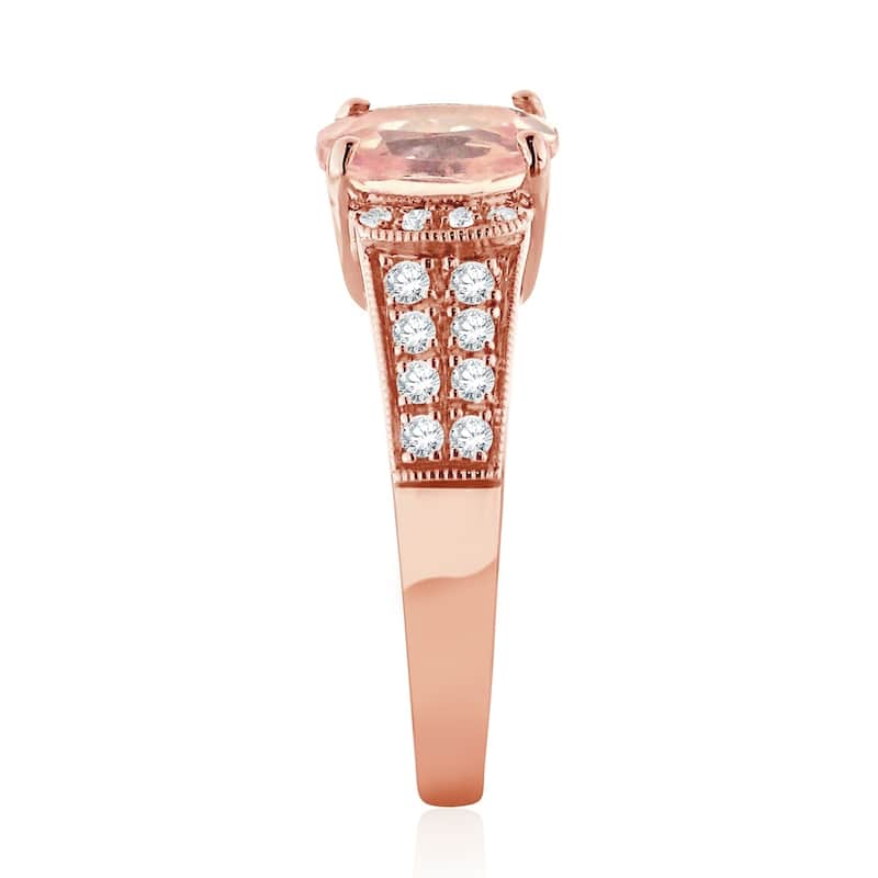 Auriya Vintage 1 1/5ct Oval Morganite and 1/4ctw Diamond Engagement Ring 10K Rose Gold