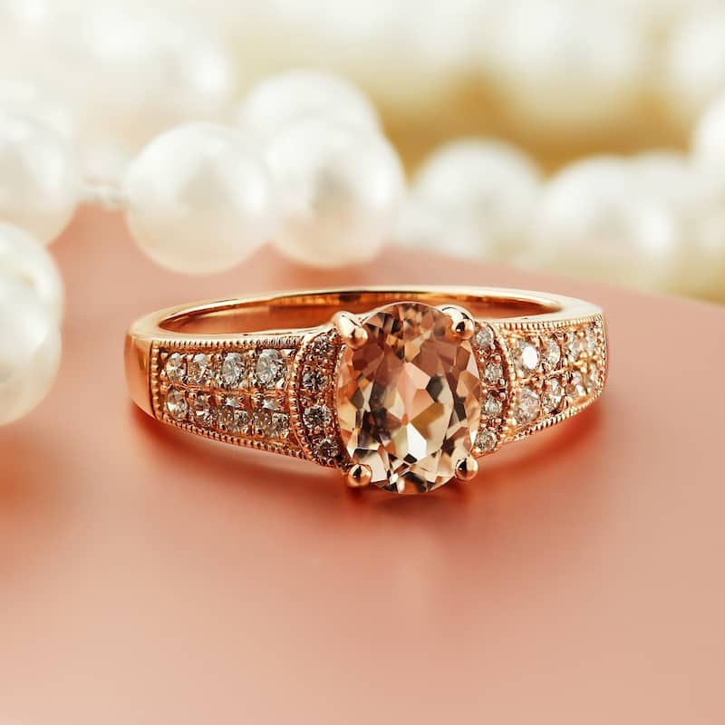 Auriya Vintage 1 1/5ct Oval Morganite and 1/4ctw Diamond Engagement Ring 10K Rose Gold
