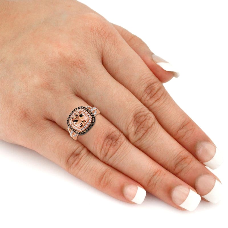 Auriya 10k Two-Tone Gold Cushion-Cut 2ct Morganite and 5/8ct TDW Diamond Halo Engagement Ring