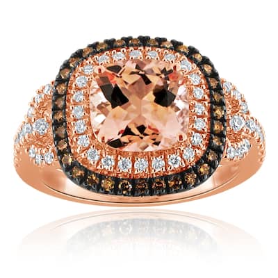Auriya 10k Two-Tone Gold Cushion-Cut 2ct Morganite and 5/8ct TDW Diamond Halo Engagement Ring