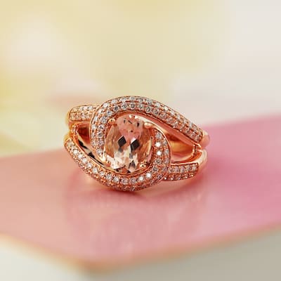 Auriya 1 1/5ct Oval Shaped Morganite and 2/5ctw Halo Diamond Ring 10-karat Rose Gold