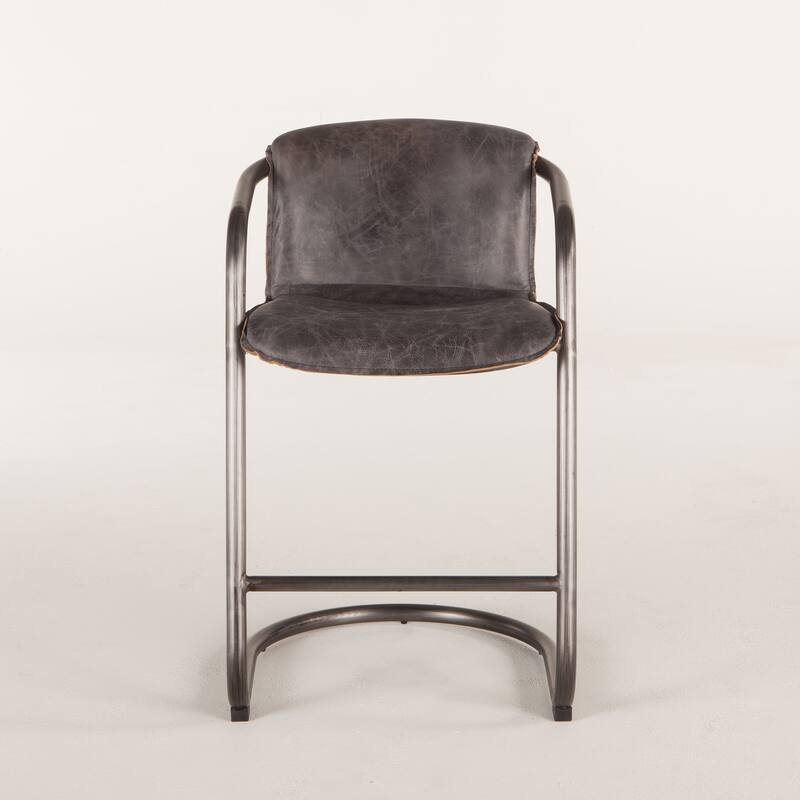 World Interiors Set of Two Distressed Antique Ebony Leather Dining Chairs