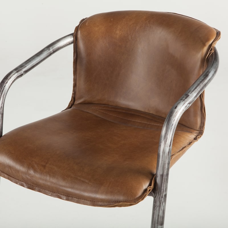 World Interiors Set of Two Distressed Brown Leather Bar-Height Chairs