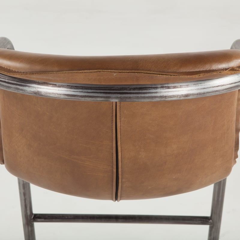 World Interiors Set of Two Distressed Brown Leather Bar-Height Chairs