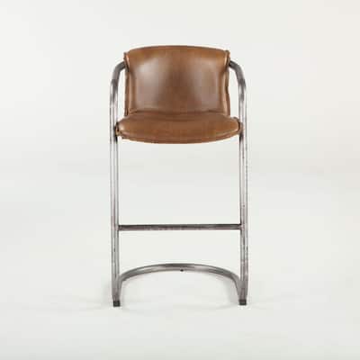 World Interiors Set of Two Distressed Brown Leather Bar-Height Chairs