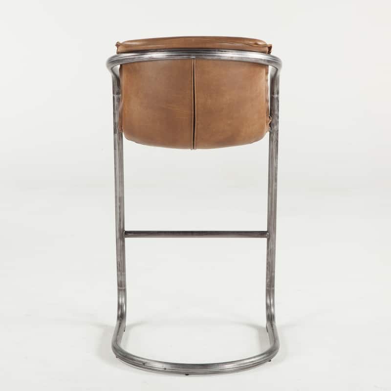 World Interiors Set of Two Distressed Brown Leather Bar-Height Chairs