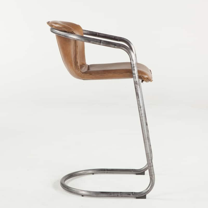 World Interiors Set of Two Distressed Brown Leather Bar-Height Chairs