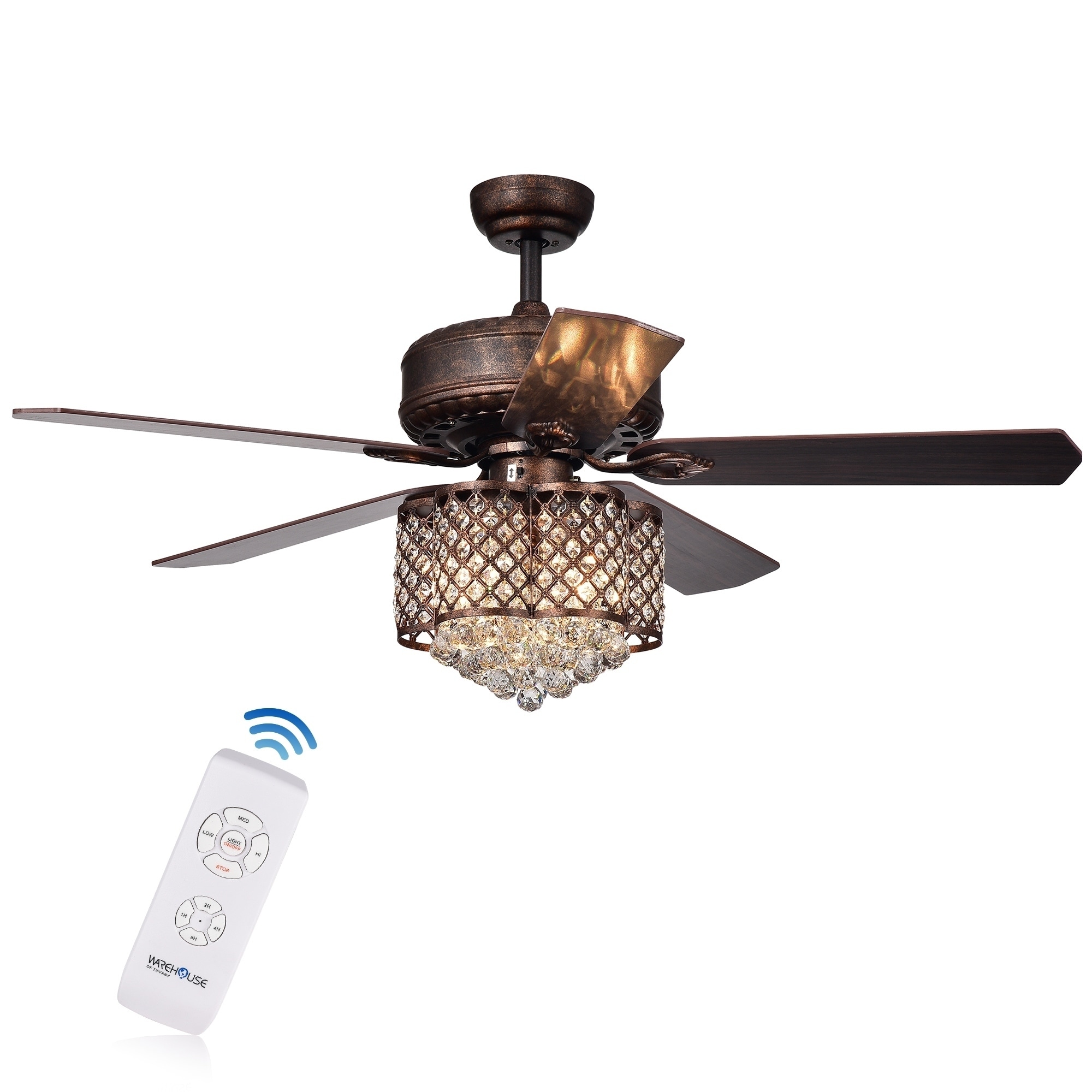 Shop Pshita 3 Light Crystal 5 Blade 52 Inch Rustic Bronze Ceiling