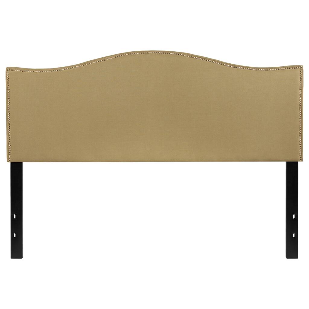 Regal Queen Size Green Fabric Headboard with Nailhead Trim