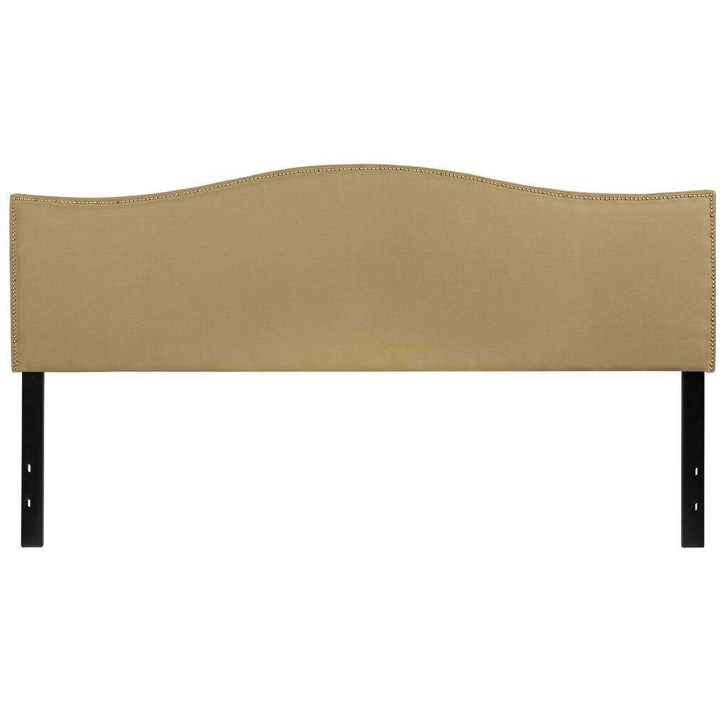 Regal King Size Green Fabric Headboard with Nailhead Trim