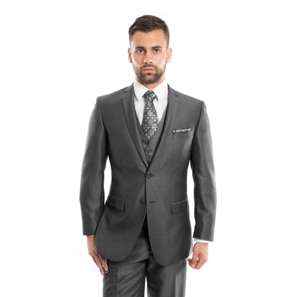Men's Suit 3 Pieces Slim Fit Herringbone Two Button Notch Lapel Suit