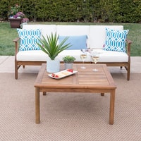 Perla Outdoor Acacia Wood 4-piece Sofa and Table Set with Cushions by Christopher Knight Home