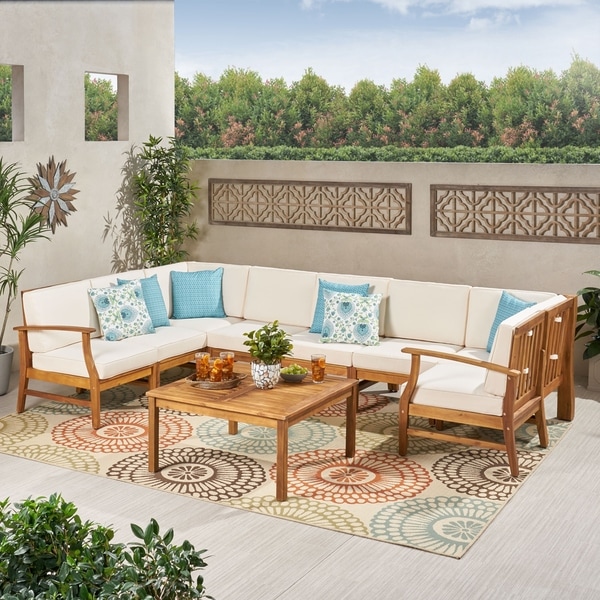 Perla Outdoor Acacia Wood 9-piece Sectional Sofa Set with Cushions by ...
