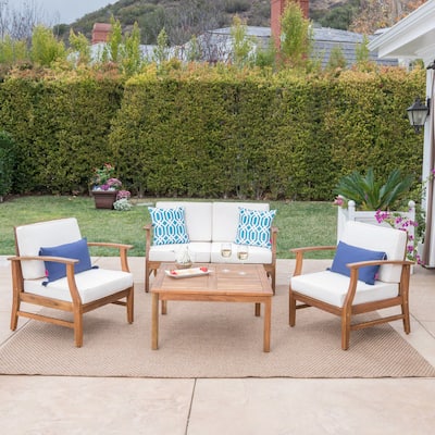 Perla Acacia 5-piece Chat Set with Cushions by Christopher Knight Home