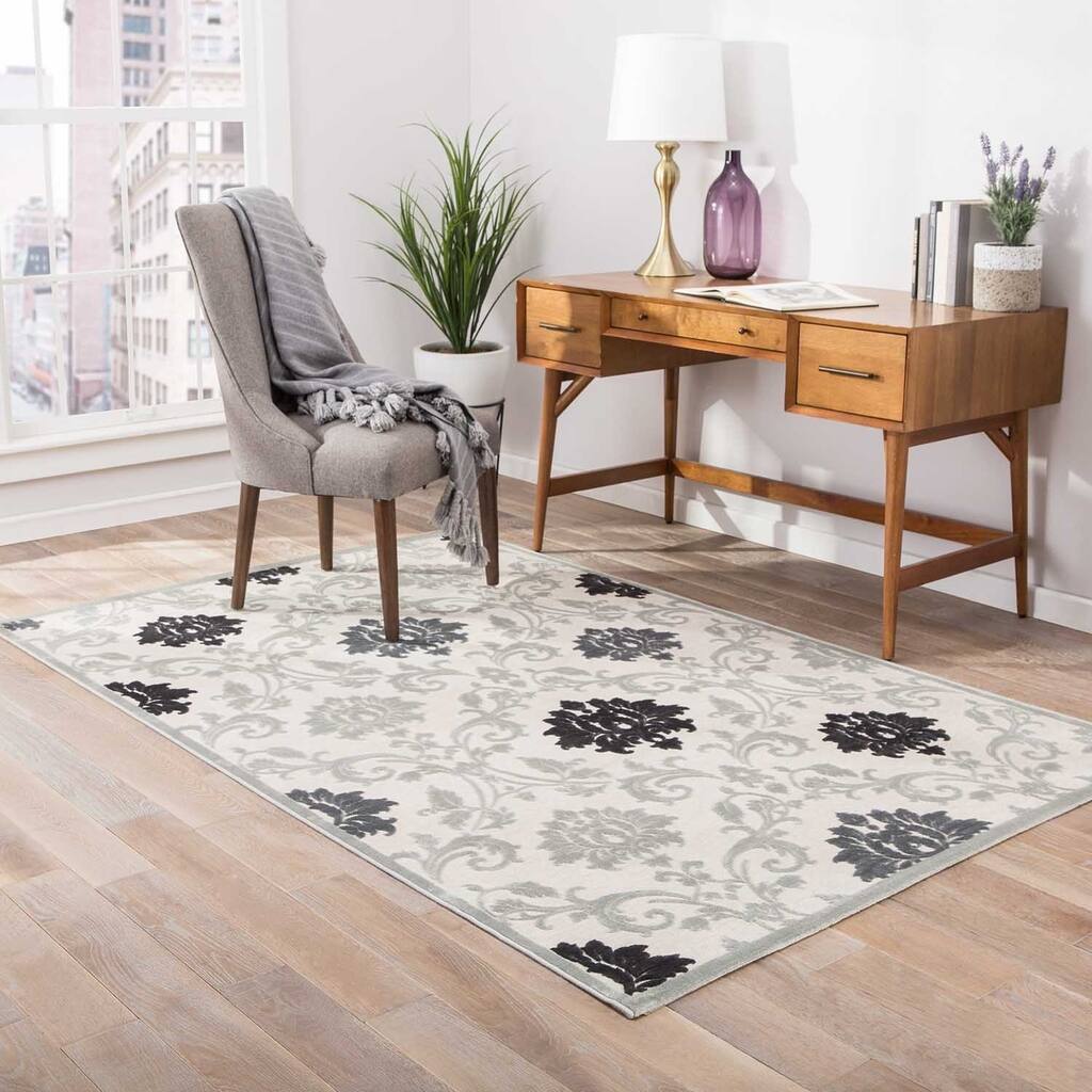 Copper Grove Shearwater Damask Grey/ White Area Rug - 5' x 8'/Surplus