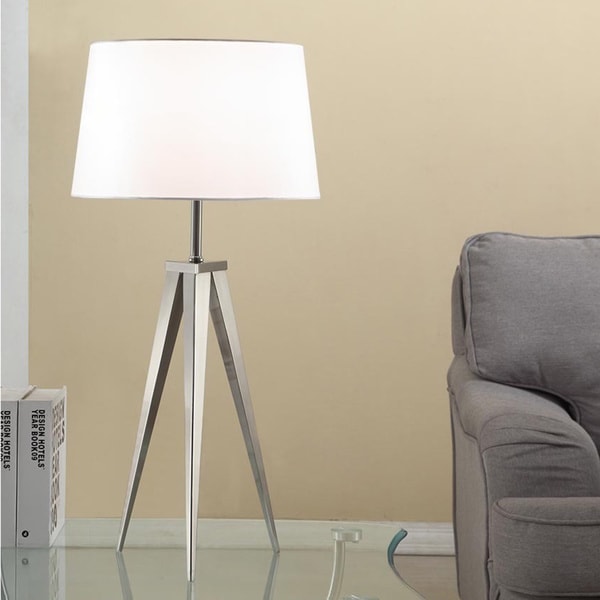 Strick & Bolton Miles 30-inch Brushed Steel Tripod Table Lamp