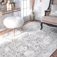 The Gray Barn Black Hill Vintage Floral Ornament Ivory and Grey Rug