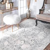 The Gray Barn Black Hill Vintage Floral Ornament Ivory and Grey Rug