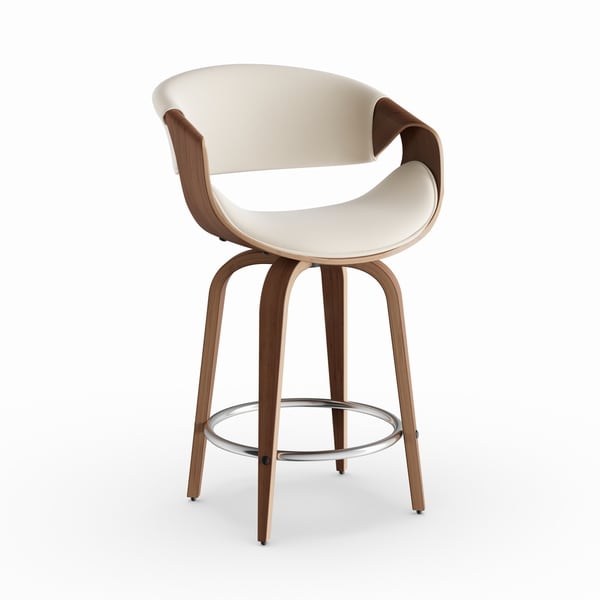 Strick & Bolton Blakey 24-inch Mid-century Modern Walnut Wood and Fabric Counter Stool