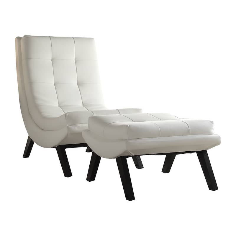 Strick & Bolton Ornette Faux Leather Lounge Chair and Ottoman Set - White