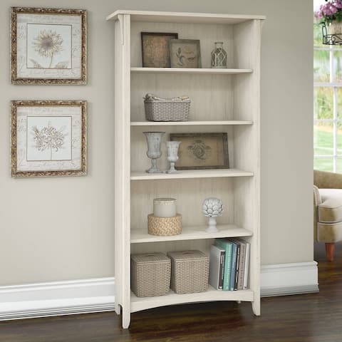 Antique White 5-shelf Bookcase - 31.73"L x 12.17"W x 62.95"H