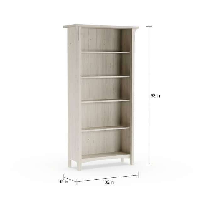 Antique White 5-shelf Bookcase - 31.73"L x 12.17"W x 62.95"H