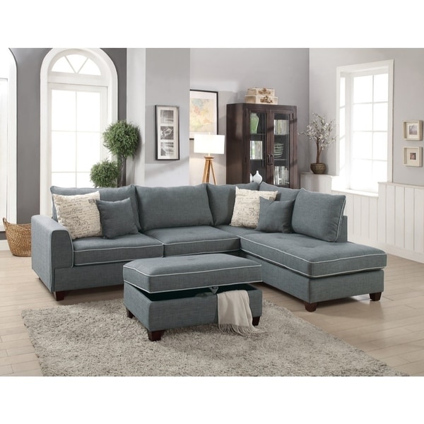 Dorris Fabric 3 Piece Sectional With Storage Ottoman Gray Dorris Fabric 3 Piece Sectional With Storage Ottoman Gray