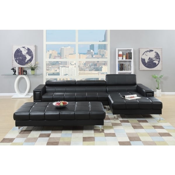 Modern Contemporary Design 2 Tone Microfiber Bonded Leather Sectional Sofa White 