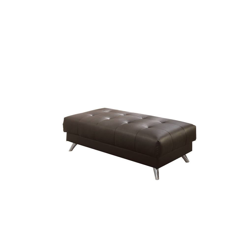 Bonded Leather Ottoman In Espresso Brown With Chrome Legs