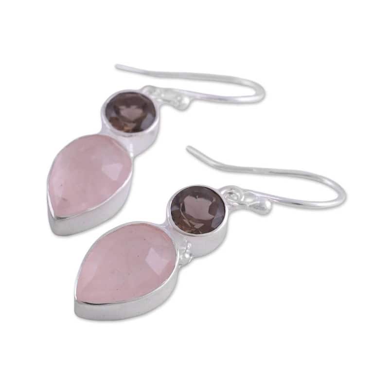 Handmade Sterling Silver 'Dazzling Alliance' Rose Smoky Quartz Earrings (India) - 1.4*0.4