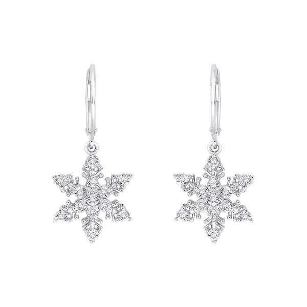 10k White Gold 1/10ct TDW Diamond Snowflake Dangle Earrings (J-K, I1-I2 ...