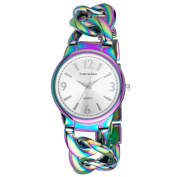 Vernier Women's Fashion V11081BKW Rainbow Oversized Link Watch