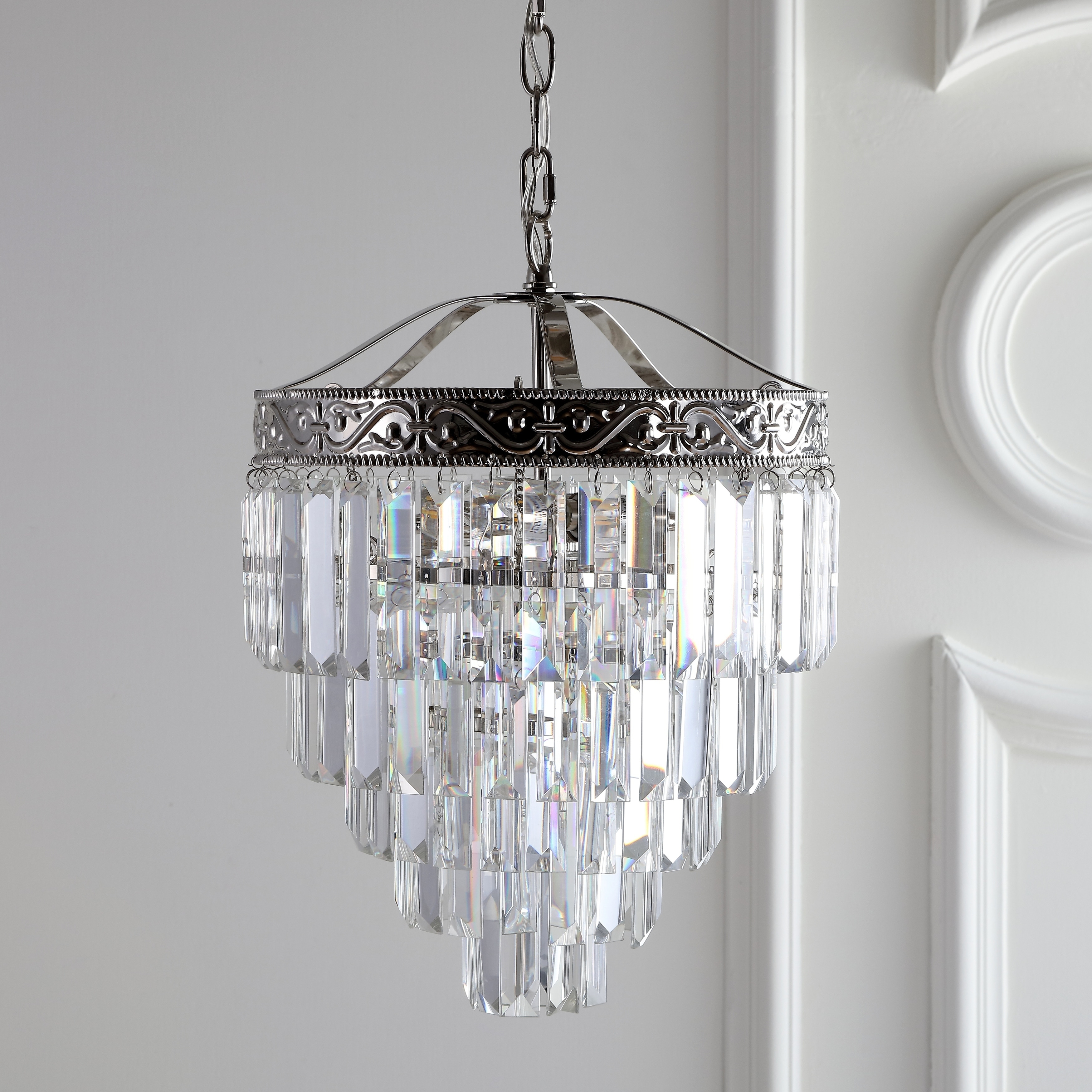 Wyatt 12" 2-Light Crystal LED Chandelier, Polished Nickel/Clear by JONATHAN  Y (Silver) - Chandeliers For Bedrooms by Overstock.com