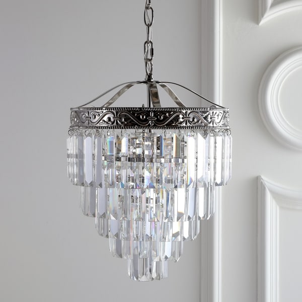 Wyatt 12" 2-Light Crystal LED Chandelier, Polished Nickel/Clear by JONATHAN Y - Silver